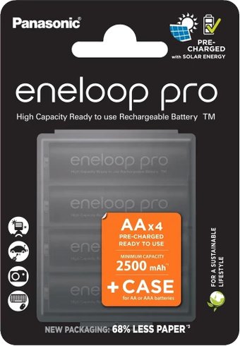 Аккумулятор Panasonic Eneloop Pro AA BK-3HCDE/4CP+case (4 шт)