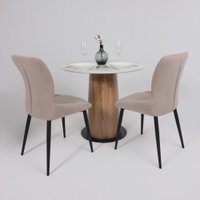 Кухонный стол Lepremo AV 2317 МДФ+керамика 900 (белый глянцевый Carla Larkin/черный+HPL дуб вотан)