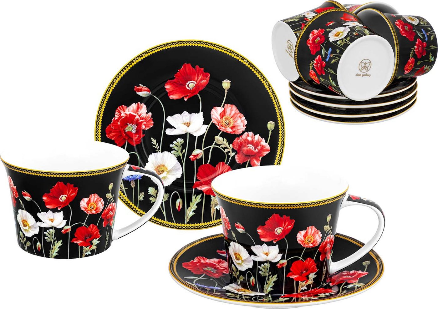 Набор чашек Elan Gallery Маки на черном New Bone China 420673_6