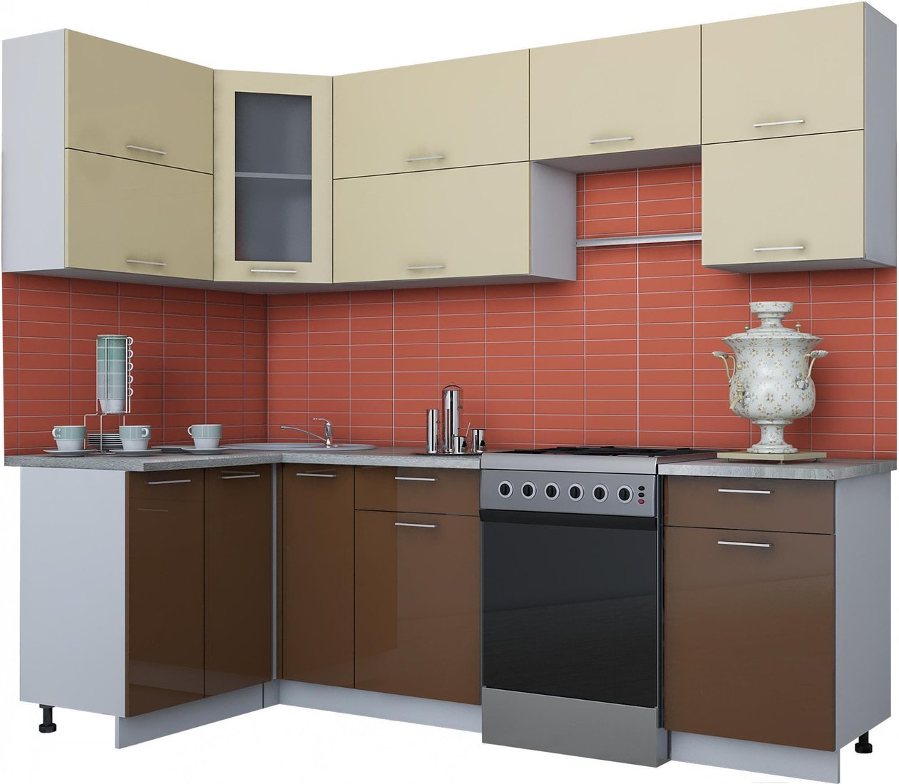 

Готовая кухня Интерлиния Мила Gloss 60-12x25 (ваниль/шоколад глянец)