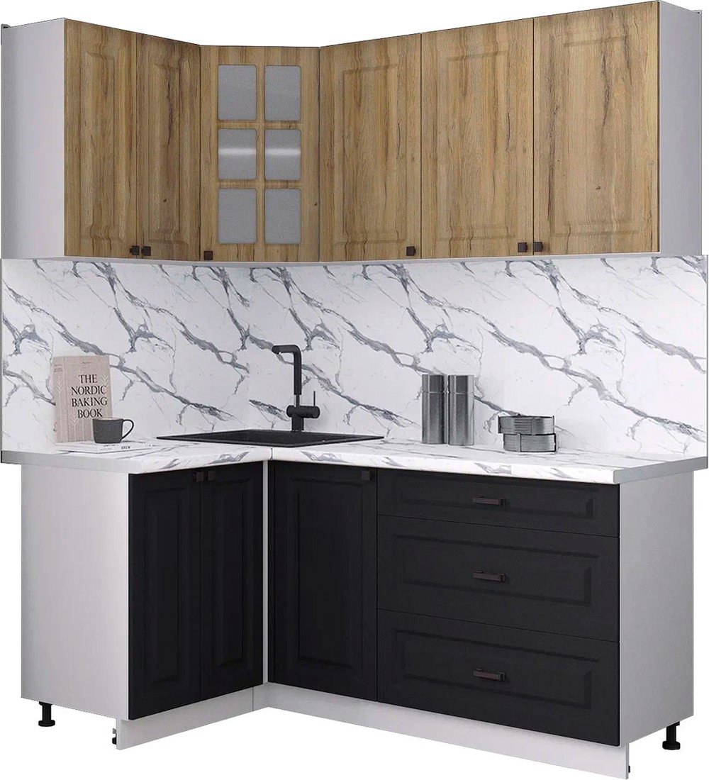 

Готовая кухня Интерлиния Мила Деко 1.2x1.8 (черный/дуб вотан/белый гранит)