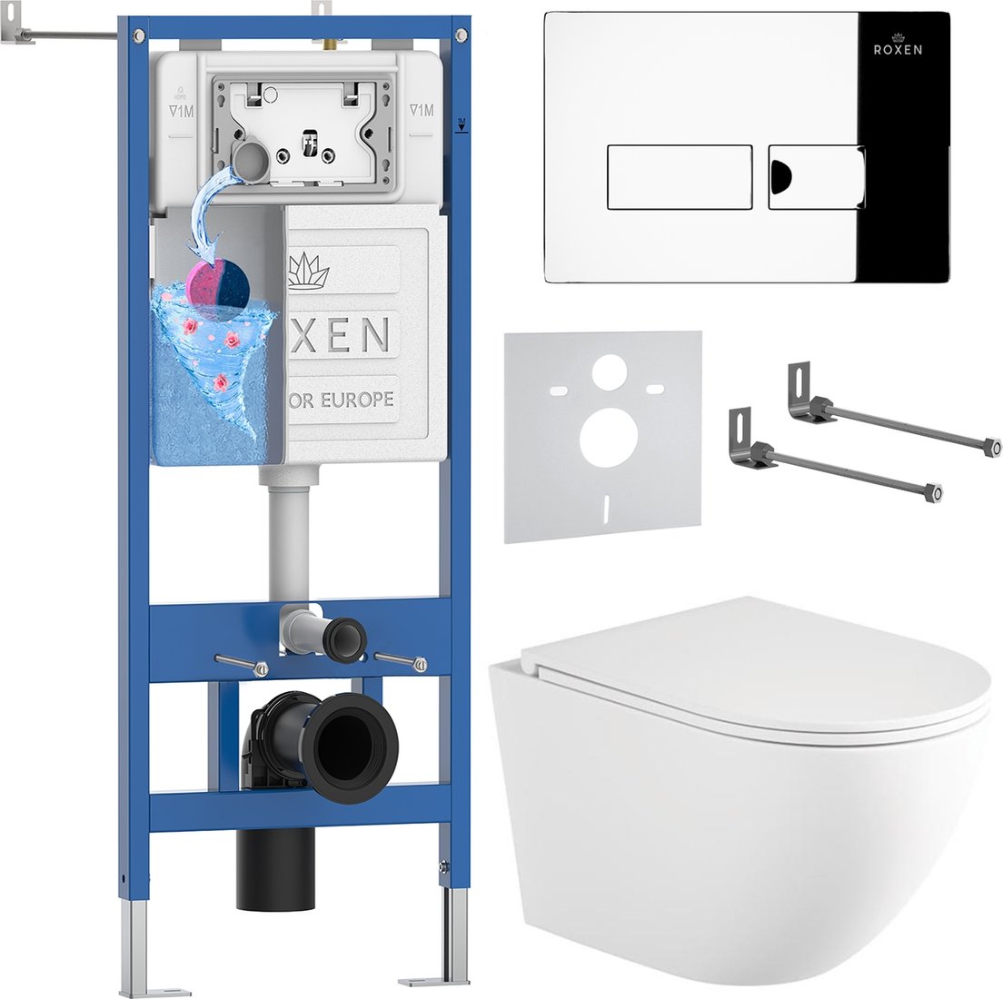 

Унитаз подвесной Roxen Antares Tornado Long в комплекте с инсталляцией StounFix Dual Fresh 6 в 1 868414 (кнопка: хром глянцевый глянцевая)