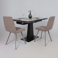 Кухонный стол Lepremo AV 2119 МДФ+керамика раздвижной 1200-1800x800 (белый глянцевый Pandora/черный)