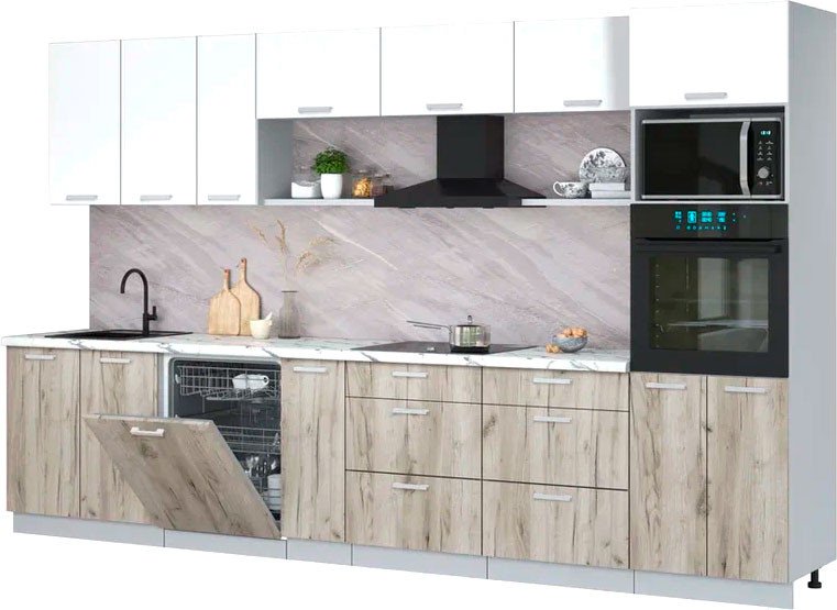 

Готовая кухня Интерлиния Мила Лайт 3.5-ПМ1-2 (белый платинум/дуб серый/белый гранит)