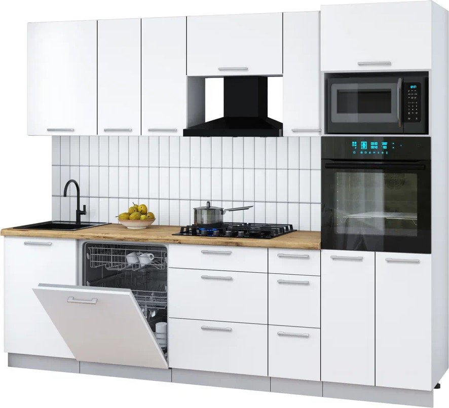 

Готовая кухня Интерлиния Мила Gloss 2.6-ПМ1 (белый/белый/дуб бунратти)