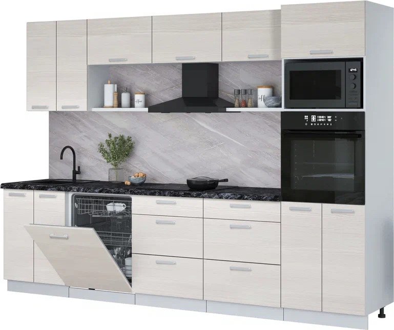 

Готовая кухня Интерлиния Мила Лайт 3.0-ПМ1 (вудлайн кремовый/вудлайн кремовый/кастилло темный)