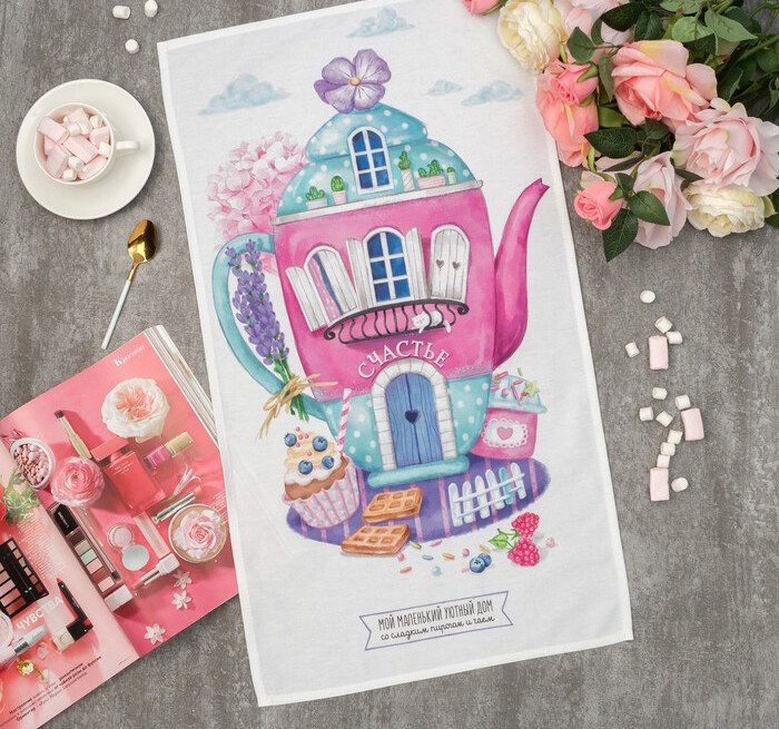 

Полотенце Этель Счастье 4136481 (белый/розовый)