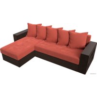 Угловой диван Лига диванов Дубай лайт левый (микровельвет коралловый/коричневый)