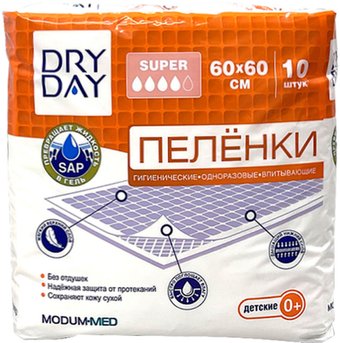 Пеленка одноразовая Modum Dry Day Super детские 0+ 60x60 (10 шт)