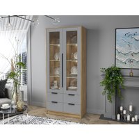 Шкаф-витрина Интерлиния Концепт КТ-ШВ2 с подсветкой (серебро/дуб золотой)