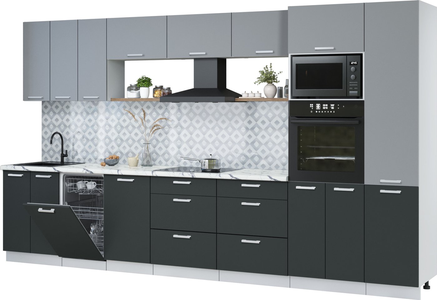 

Готовая кухня Интерлиния Мила Лайт 3.7-ПМ3 (серебро/антрацит/белый гранит)