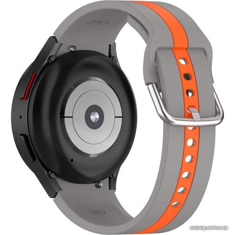 Ремешок Rumi Sport Line силиконовый для Samsung Galaxy Watch4/5/6 (20 мм, серый/оранжевый)