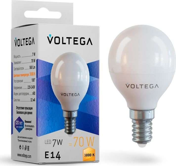

Светодиодная лампочка Voltega Simple Globe 7W 3000K E14
