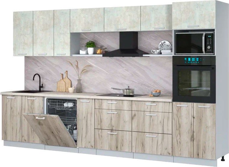 

Готовая кухня Интерлиния Мила Лайт 3.5-ПМ1-2 (бетон лайт/дуб серый/бискайская сосна)