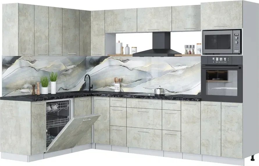 

Готовая кухня Интерлиния Мила Лайт 1.896х2.98-2 (бетон лайт/бетон лайт/кастилло темный)