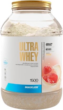 Протеин сывороточный (концентрат) Maxler Ultra Whey (клубничный милкшейк, 1500г)