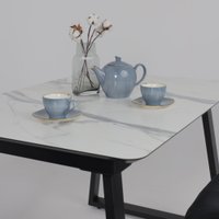 Кухонный стол Lepremo AV 1208 HPL+МДФ раздвижной 1200-1600x800 (мрамор белый/черный)