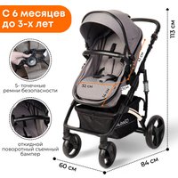 Универсальная коляска Bubago Zoom (2 в 1, серый/золотая рама)