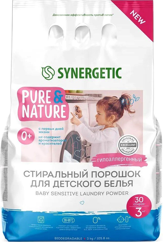 

Стиральный порошок Synergetic Baby Sensitive для детского белья гипоаллергенный 3 кг