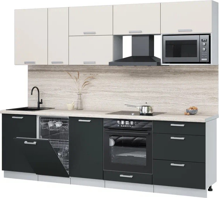 

Готовая кухня Интерлиния Мила Лайт 2.6-ПМ4 (персидский жемчуг/антрацит/травертин серый)