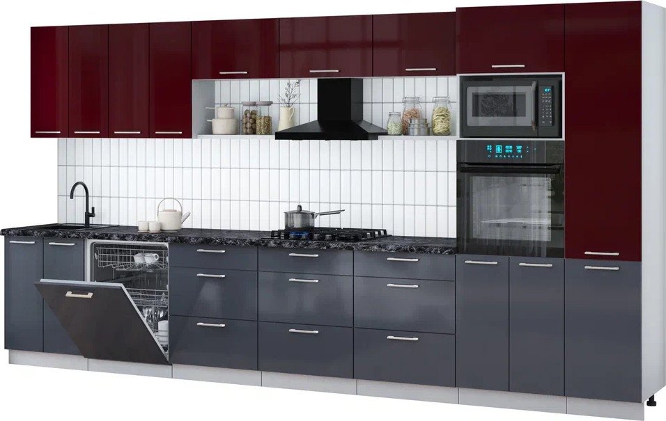 

Готовая кухня Интерлиния Мила Gloss 4.0-ПМ1 (асфальт глянец/бордовый глянец/кастилло темный)