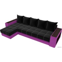 Угловой диван Лига диванов Дубай 105795 (левый, микровельвет, черный/фиолетовый)
