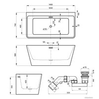 Ванна Wellsee Graceful Pro 140x74 230901004 (отдельностоящая ванна белый глянец, экран, ножки, сифон-автомат золото)