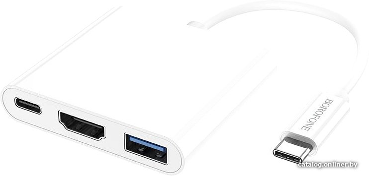 Адаптер Borofone DH4 USB Type-C - USB Type-A 3.0+HDMI+USB Type-C (белый)