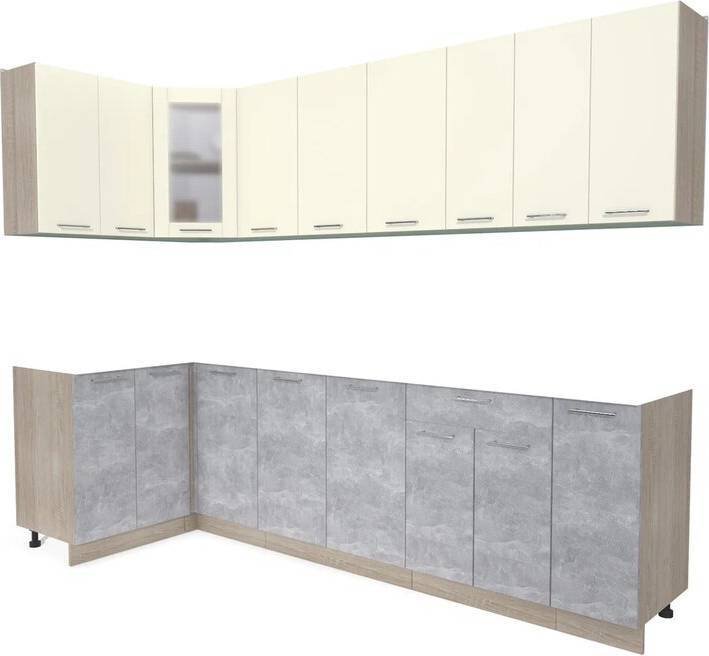 

Готовая кухня Интерлиния Мила 12x27 без столешницы (ваниль/бетон)