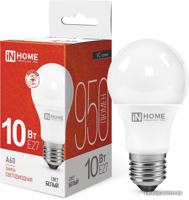 

Светодиодная лампочка In Home LED-A60-VC 10Вт 230В Е27 4000К 950Лм 4690612020211