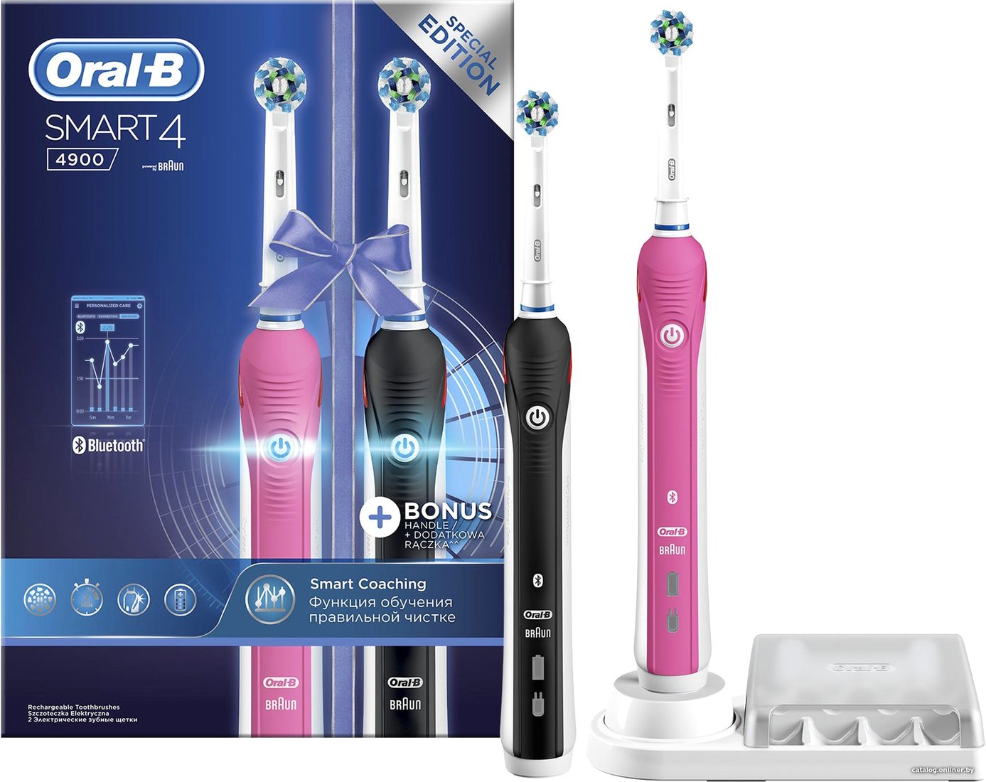 Комплект электрических зубных щеток Oral-B Smart 4 4900 (черный+розовый)