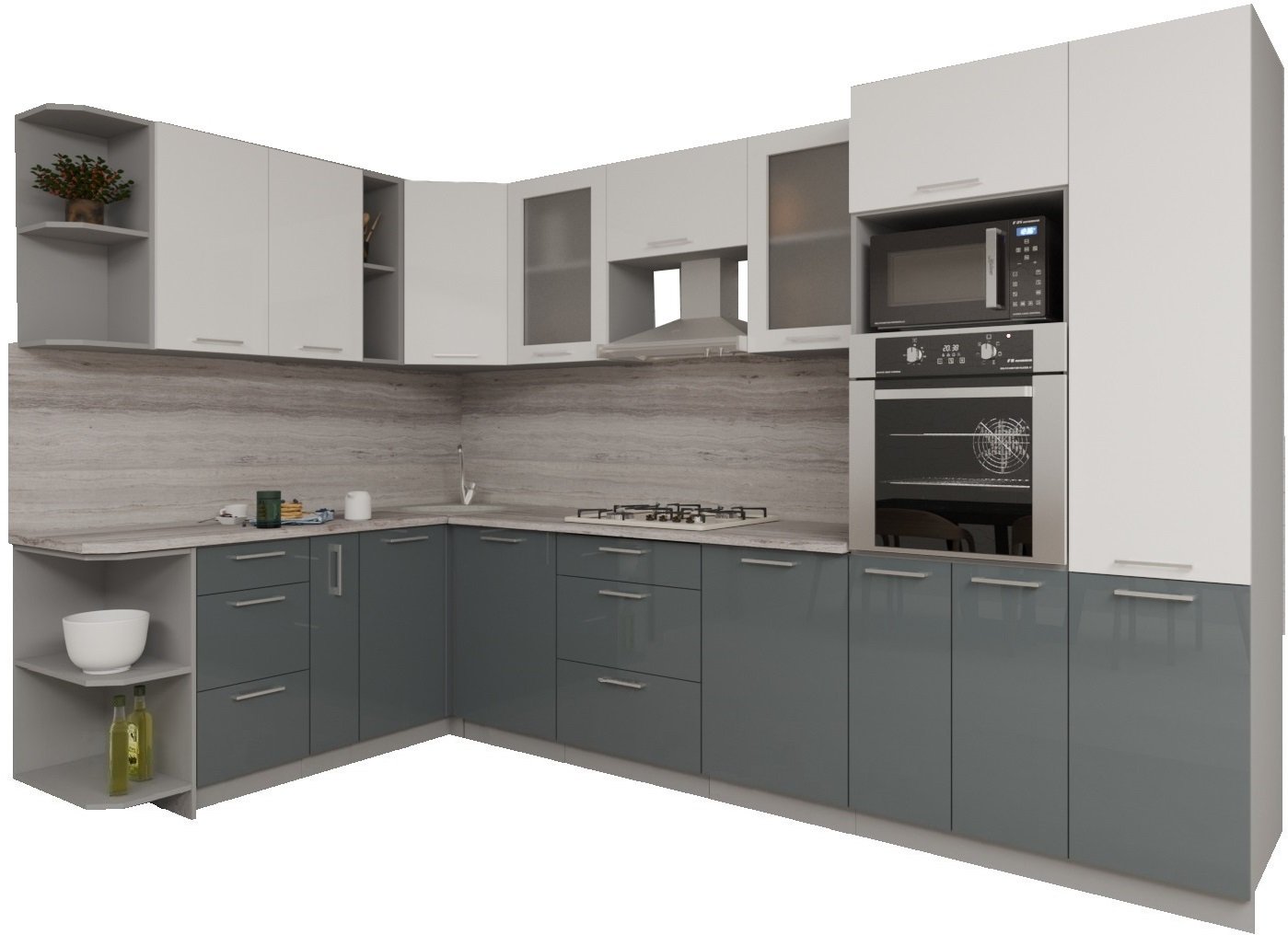 

Готовая кухня Интерлиния Мила Gloss 1.88x3.2 левая (белый-асфальт)