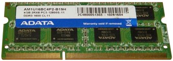 ADATA 4GB DDR3 SODIMM PC3-12800 [AM1U16BC4P2-B19H]