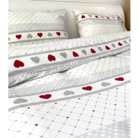 Евро комплект постельного белья Swed House КПБ флан Евро (белый/серый/красный)