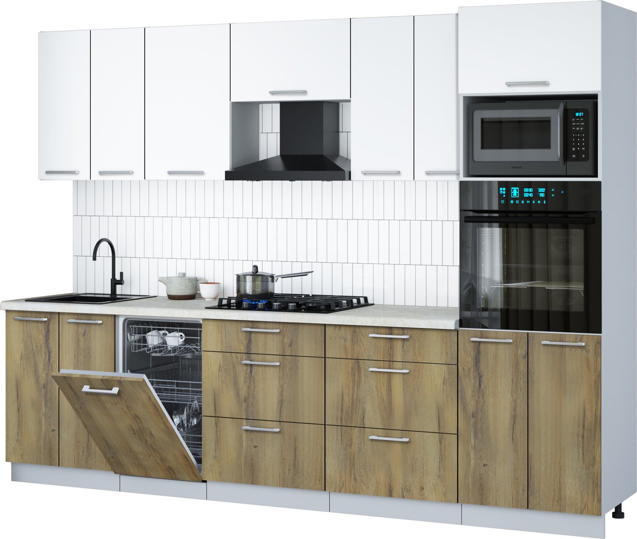 

Готовая кухня Интерлиния Мила Gloss 2.85-ПМ3 (дуб вотан/белый/опал светлый)