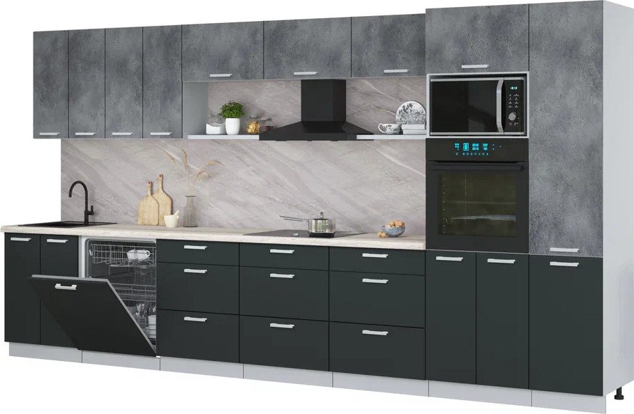 

Готовая кухня Интерлиния Мила Лайт 4.0-ПМ1 (бетон портленд/антрацит/травертин серый)