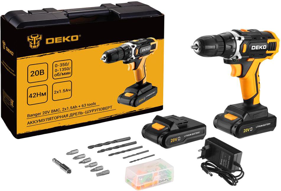 

Дрель-шуруповерт Deko Banger 20V 080-1005 (с 2-мя АКБ, кейс, оснастка)