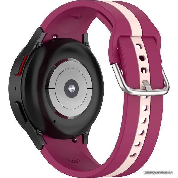Ремешок Rumi Sport Line силиконовый для Samsung Galaxy Watch4/5/6 (20 мм, вишневый/бежевый)