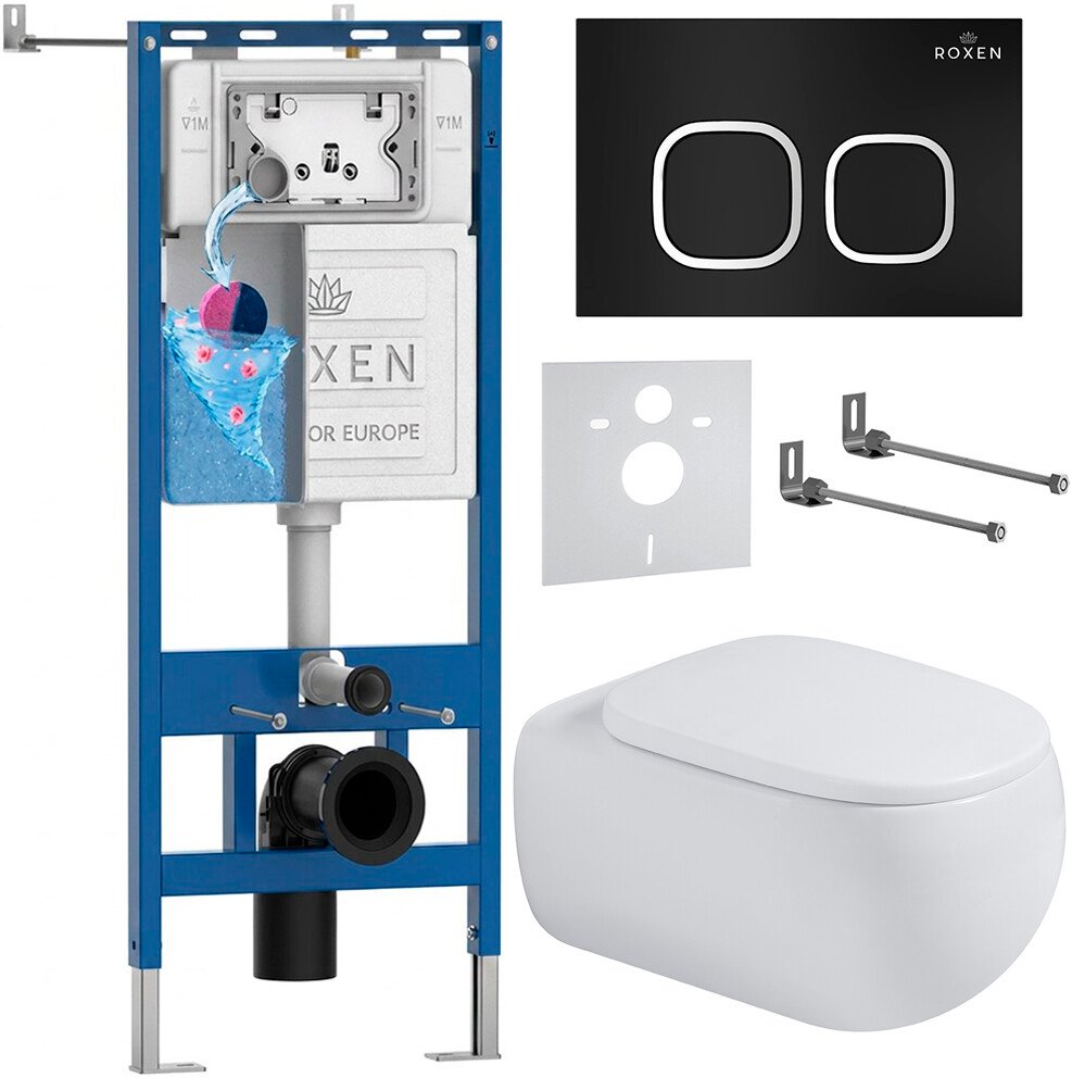 

Унитаз подвесной Roxen Titan в комплекте с инсталляцией StounFix Dual Fresh 6 в 1 967217 (кнопка: черная)