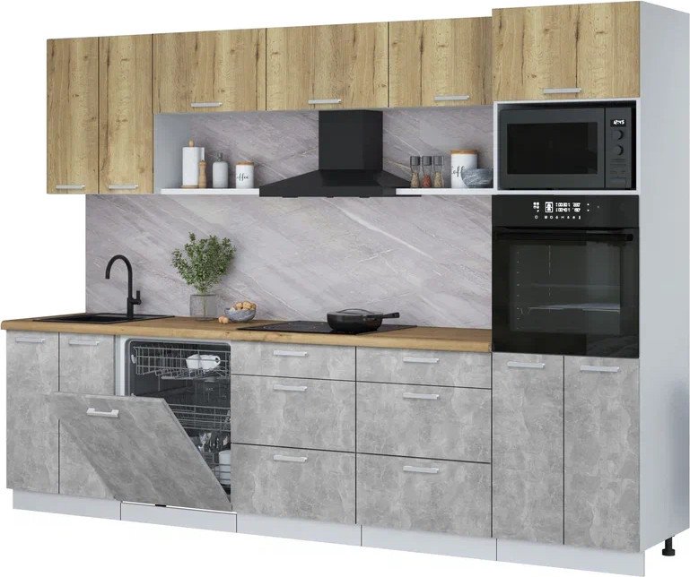 

Готовая кухня Интерлиния Мила Лайт 3.0-ПМ1 (дуб золотой/бетон/дуб бунратти)