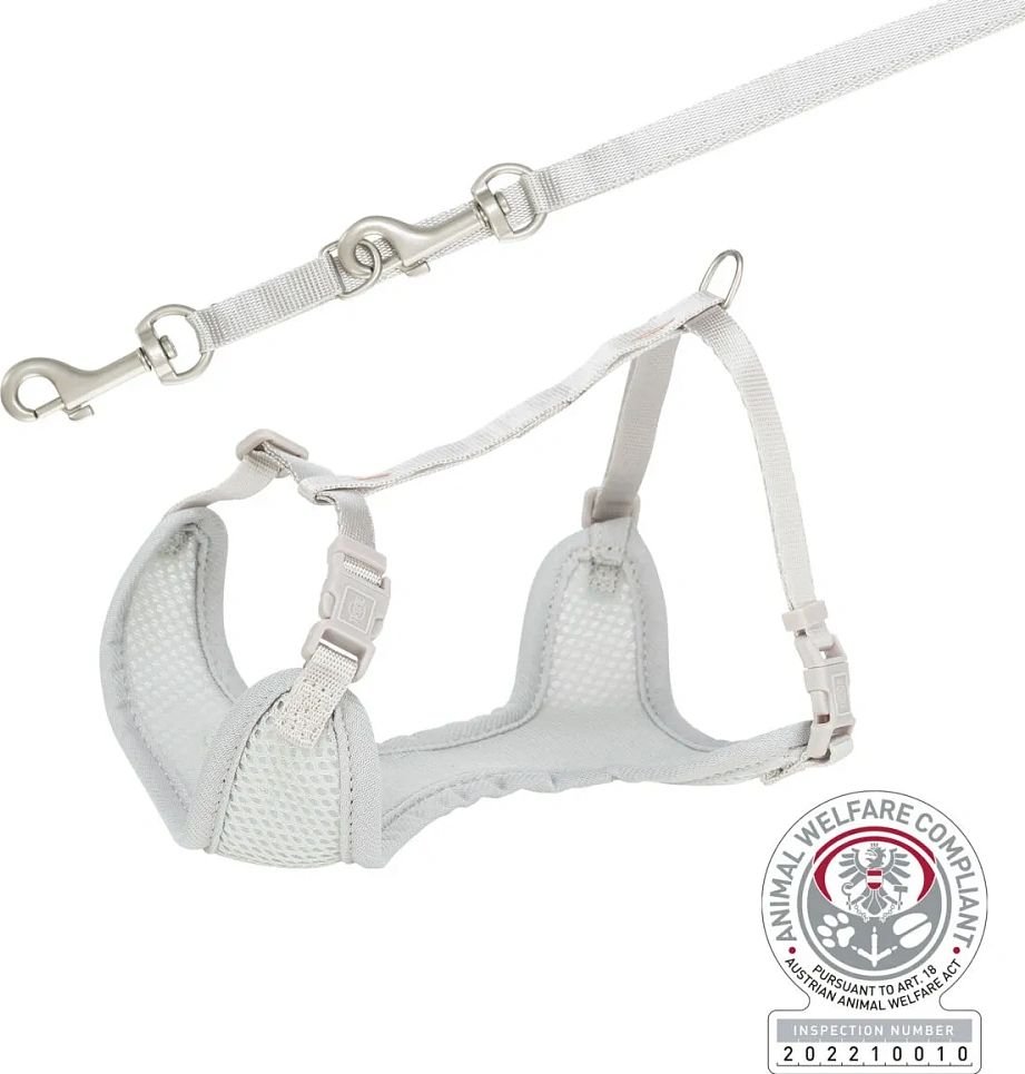 

Шлея с поводком Trixie Junior набор шлея 26-34 см +поводок 2 м S-M (светло-серый)