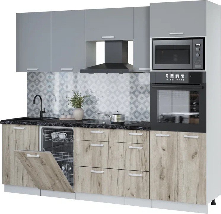 

Готовая кухня Интерлиния Мила Лайт 2.45-ПМ3 ( серебро/дуб серый/кастилло темный)