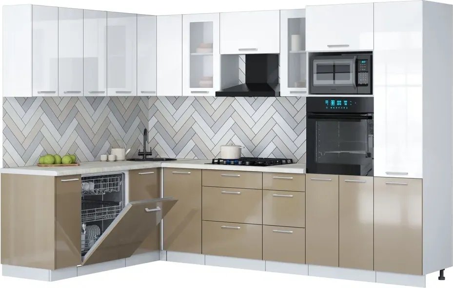 

Готовая кухня Интерлиния Мила Gloss 1.896х2.98 (капучино глянец/белый глянец/опал светлый)