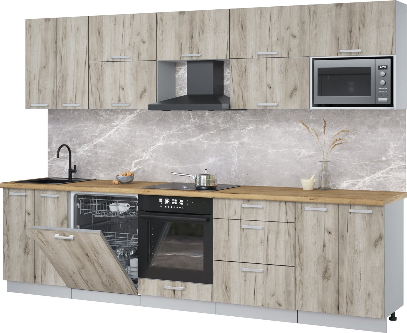 

Готовая кухня Интерлиния Мила Лайт 3.0-ПМ2 (дуб серый/дуб серый/дуб бунратти)