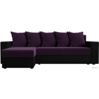 Угловой диван Лига диванов Дубай лайт левый (велюр фиолетовый/экокожа черный)