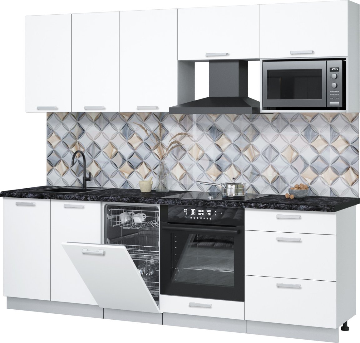 

Готовая кухня Интерлиния Мила Лайт 2.45-ПМ4 (белый платинум/белый платинум/кастилло темный)