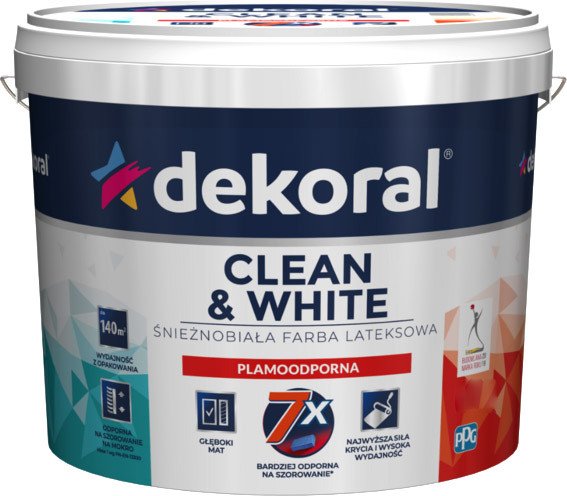 

Краска Dekoral Clean&White Грязеотталкивающая матовая 5 л (белый)