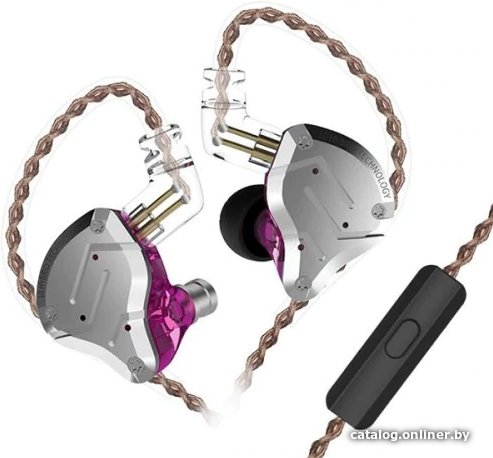 Наушники KZ Acoustics ZS10 Pro (с микрофоном, серебристый/фиолетовый)