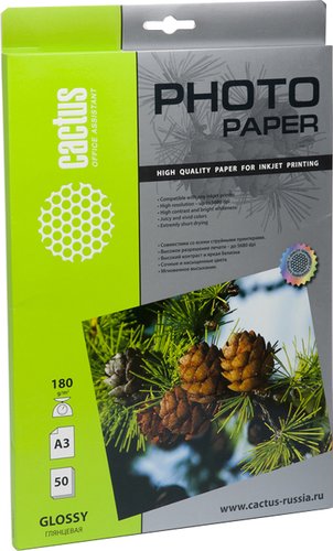 Фотобумага CACTUS Глянцевая A3 180 г/кв.м. 50 листов (CS-GA318050)