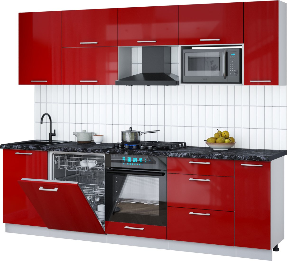 

Готовая кухня Интерлиния Мила Gloss 2.6-ПМ2 (красный глянец/красный глянец/кастилло темный)